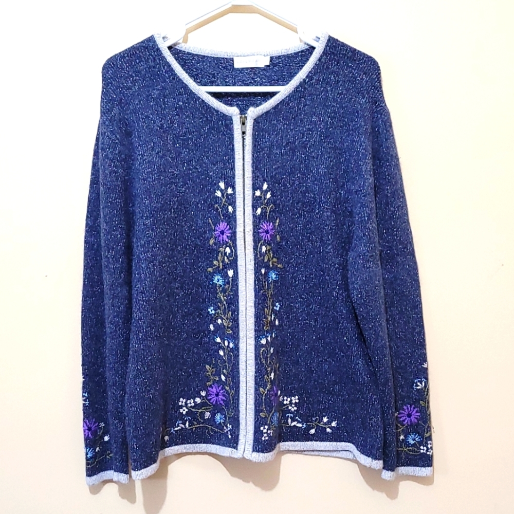 Silk Angora Blend Embroidered Beaded Cardigan